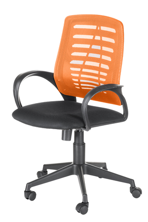 Кресло на колесах Ирис люкс обивка ткань-сетка TW сидушка черный, спинка оранж, подлокотники пластик, крестовина пластик, механизм качания 