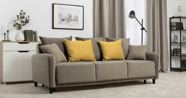 Диван-кровать прямой Дакота ТД 583 велюр Vendetta 10 серо-коричневый, Riga 1598 z1 col 34 горчичный, Romeo 03