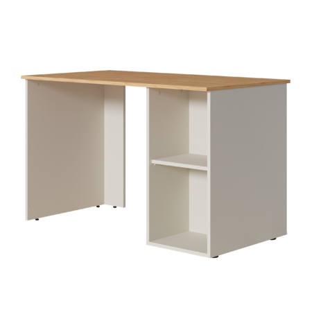 Стол письменный Лайт 12.163 сатин 7045 SU, гикори рокфорд натуральный KO86 PW, сборка на любую сторону, два варианта сборки тумбы