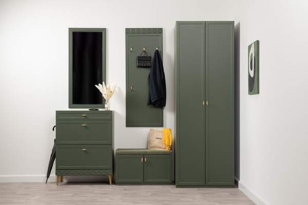 Шкаф двустворчатый Марион 16.340.02 дымчатый зеленый K521, олива шагрень AG 1050 ПВХ