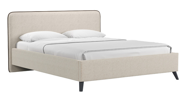 Кровать Миа 160 рогожка светло-бежевый, кант желтовато-коричневый с ортопедическим основанием и подъемным механизмом