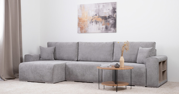 Диван-кровать угловой Оксфорд 712 композиция 2, MUZA 07 светло-серый, модульная система, сборка на любую сторону