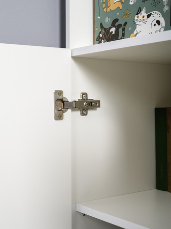 Стеллаж Остин 16.427 белый PE шагрень, дуб золотой CRAFT, белая шагрень 4101 ПВХ, сборка на любую сторону