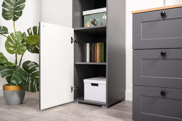 Стеллаж Остин 16.427 серый графит 0162 РЕ, дуб золотой CRAFT, графит ZB 856-2 ПВХ, сборка на любую сторону