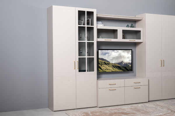 Шкаф-витрина Ричфорд 16.396 кашемир 5981 BS, моно керамика D166-2 ПВХ (собирается на любую сторону)