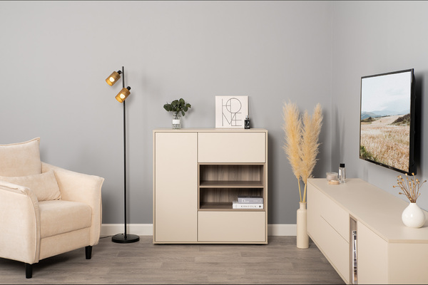 Тумба под ТВ Тайл 16.62 сатин 7045 SU, эмили блаш U9135, белый PE шагрень, напольная/навесная установка, собирается на любую сторону